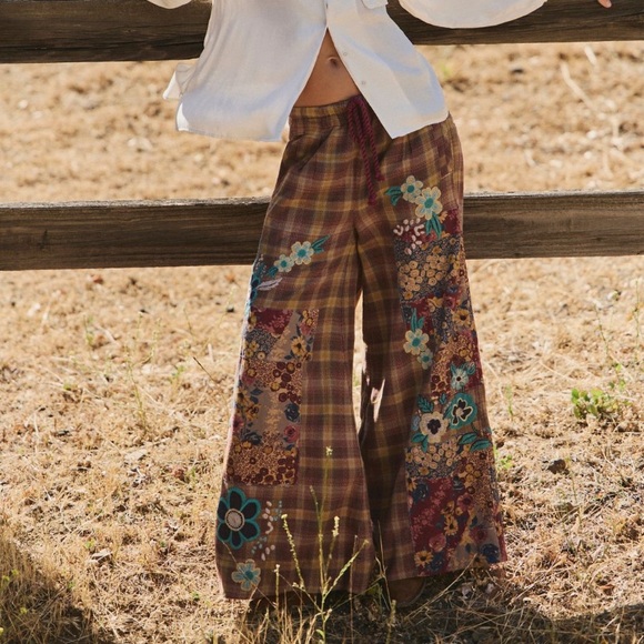 Free People Pants - NWT Free People Brooks Embroidered Wide Leg Patchwork Pants, S